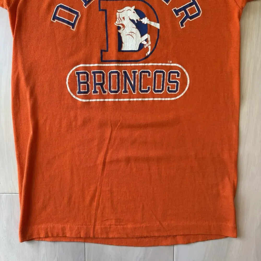 Vintage Denver Broncos Shirt Medium Orange 80s Champion Made in USA NFL Elway - Picture 4 of 7